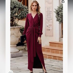 Long Sleeve Maxi Bodycon Cocktail Evening Dress with Slit